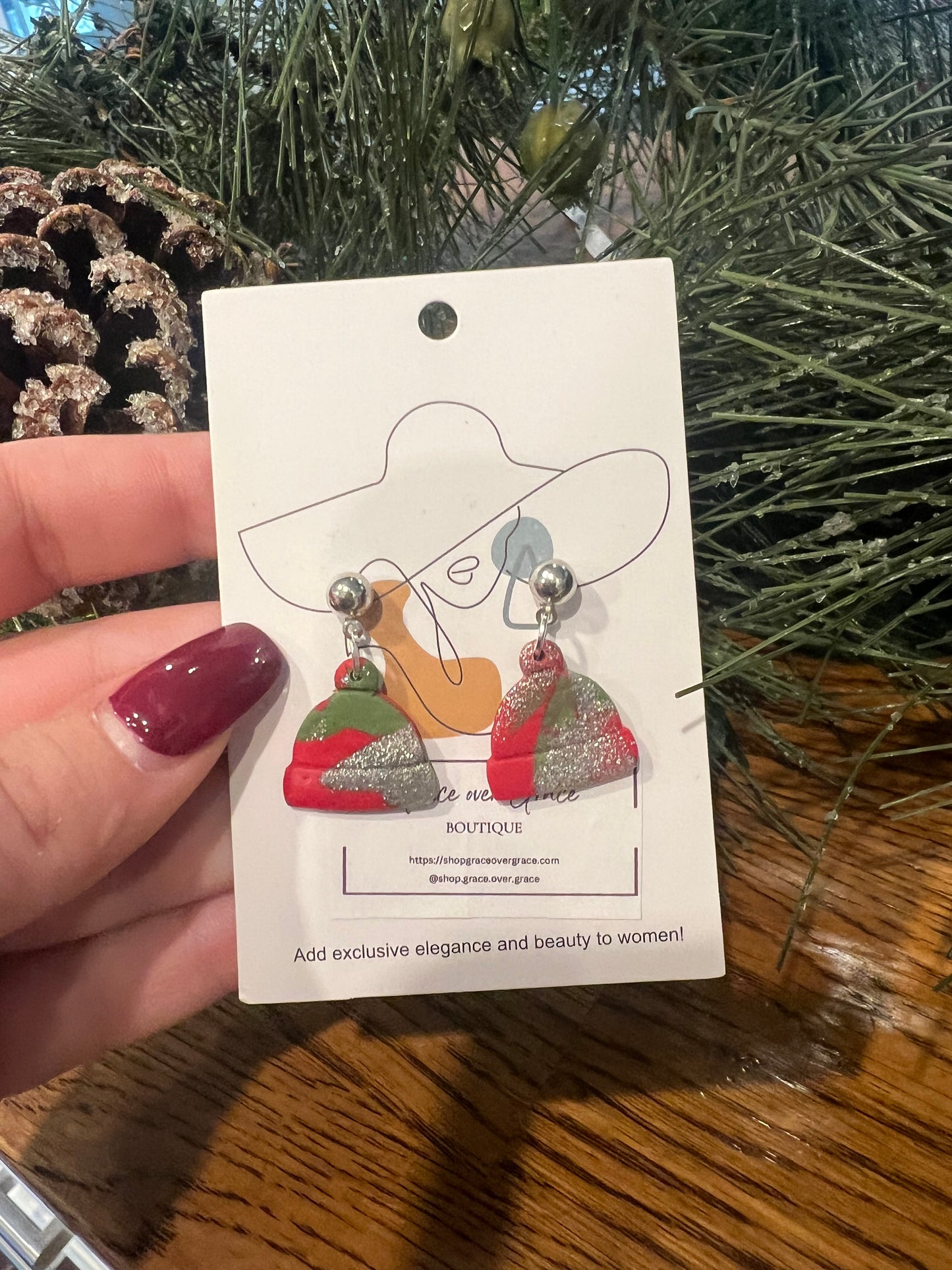 Christmas beanie stud earrings