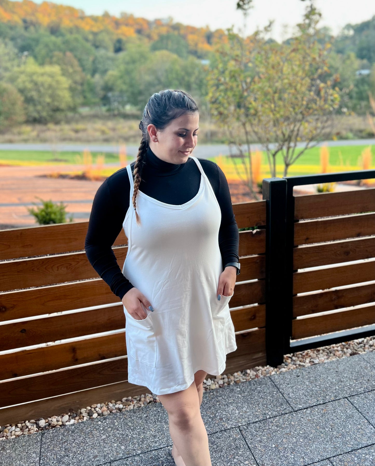 Ivory Jersey mini dress with romper lining 