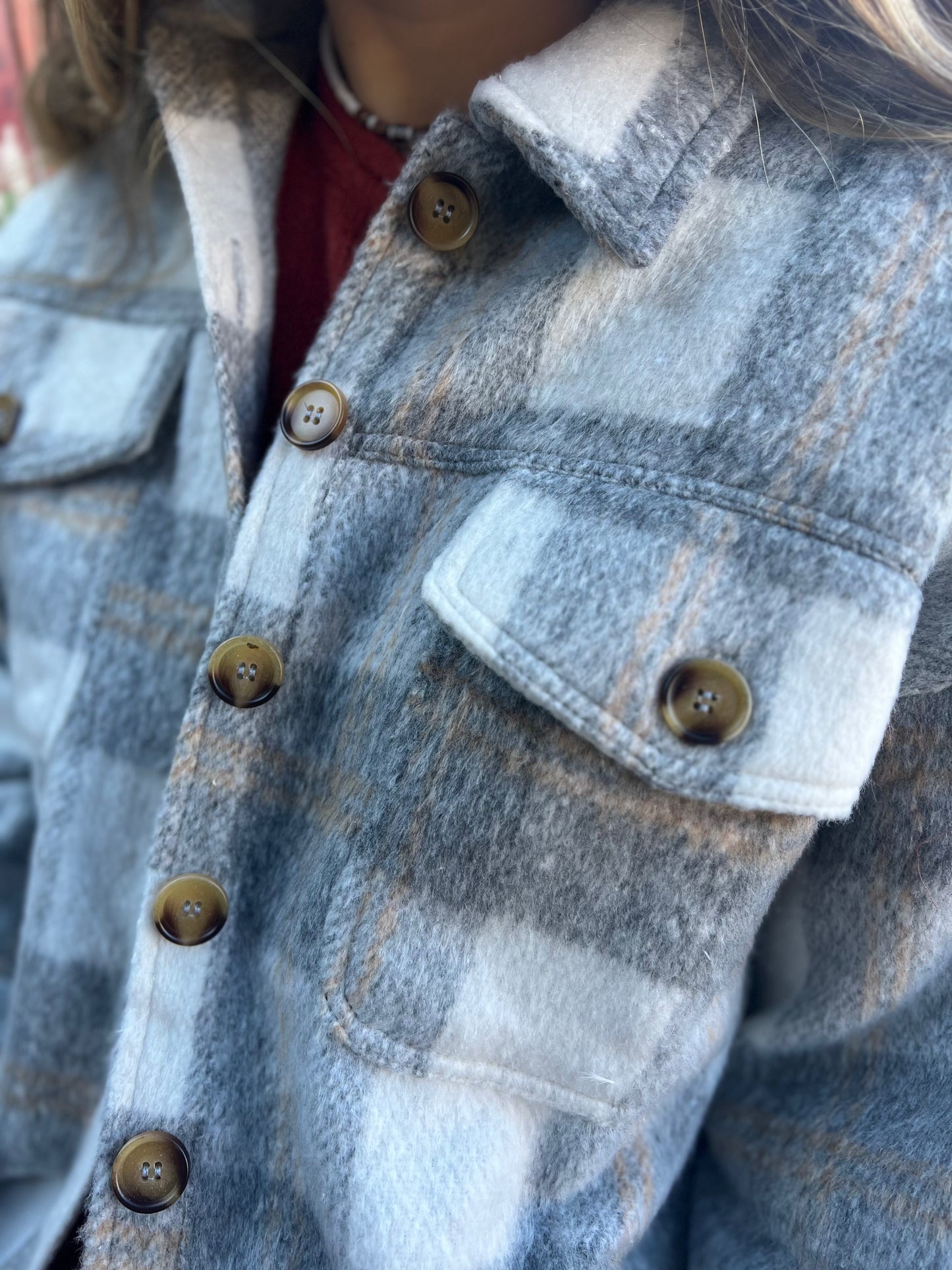 Warm my heart brushed grey plaid jacket