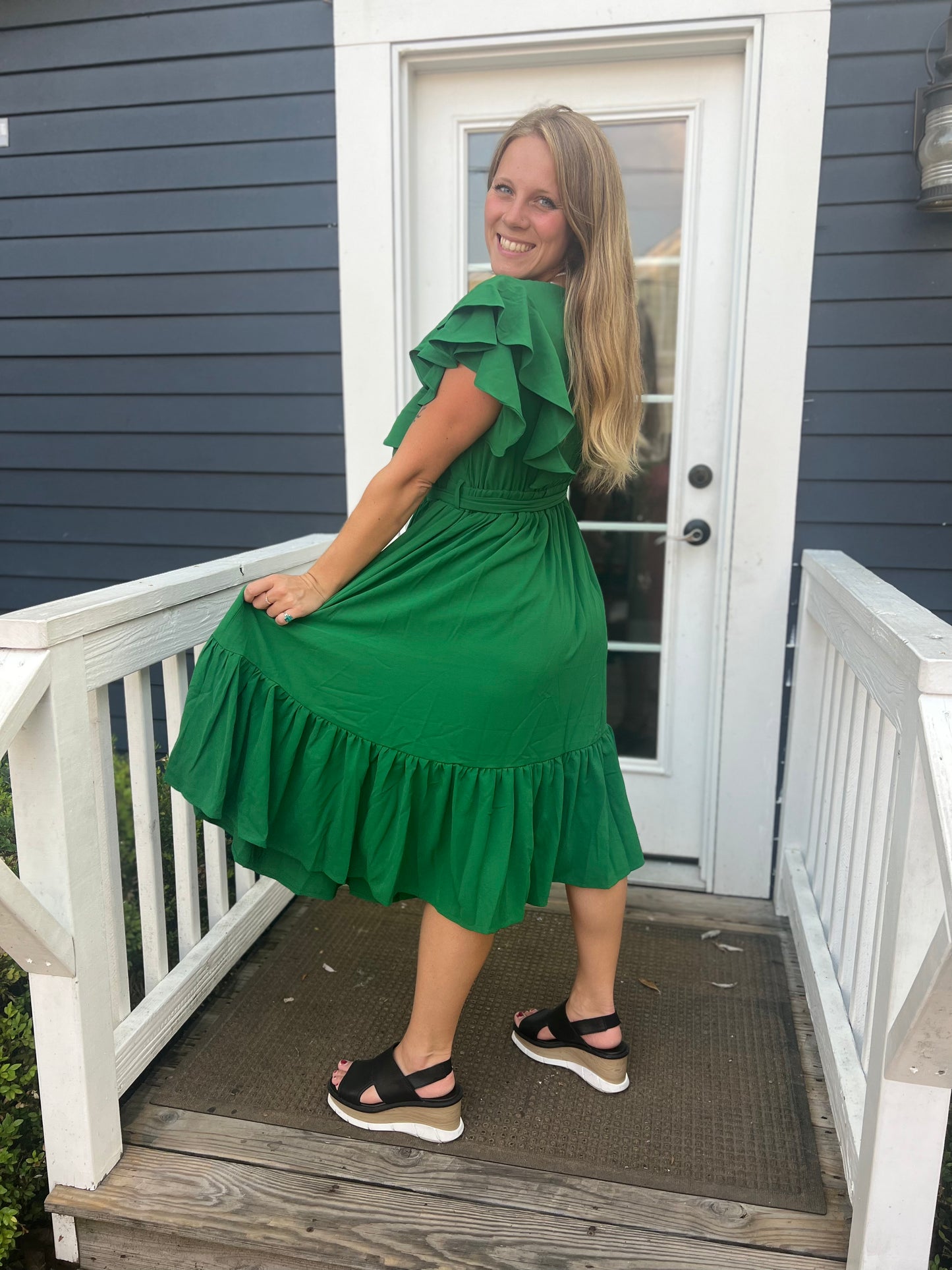 Butterfly Sleeve Waistband dress