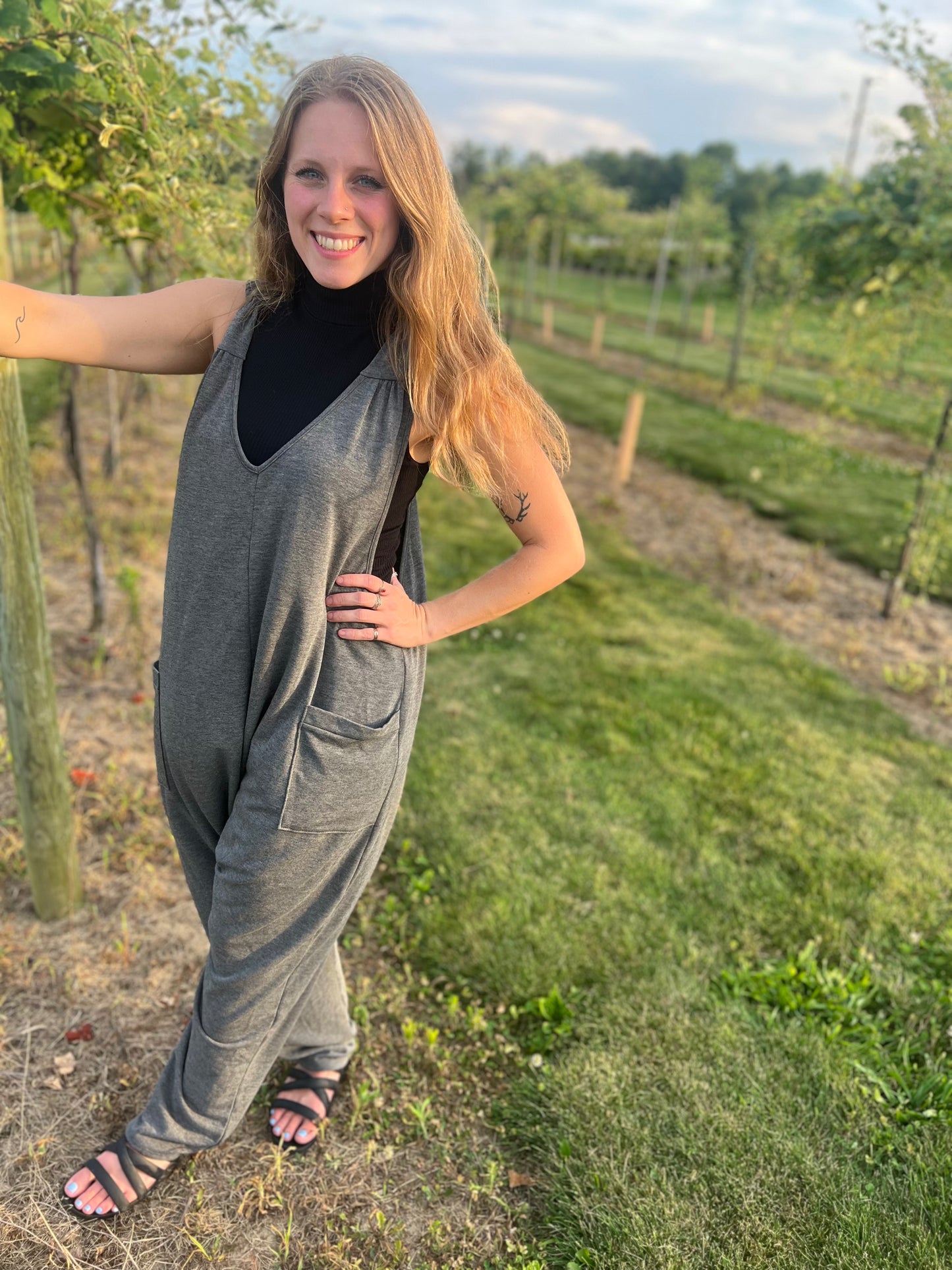Teach all Day in Style Charcoal Jumpsuit Onsie