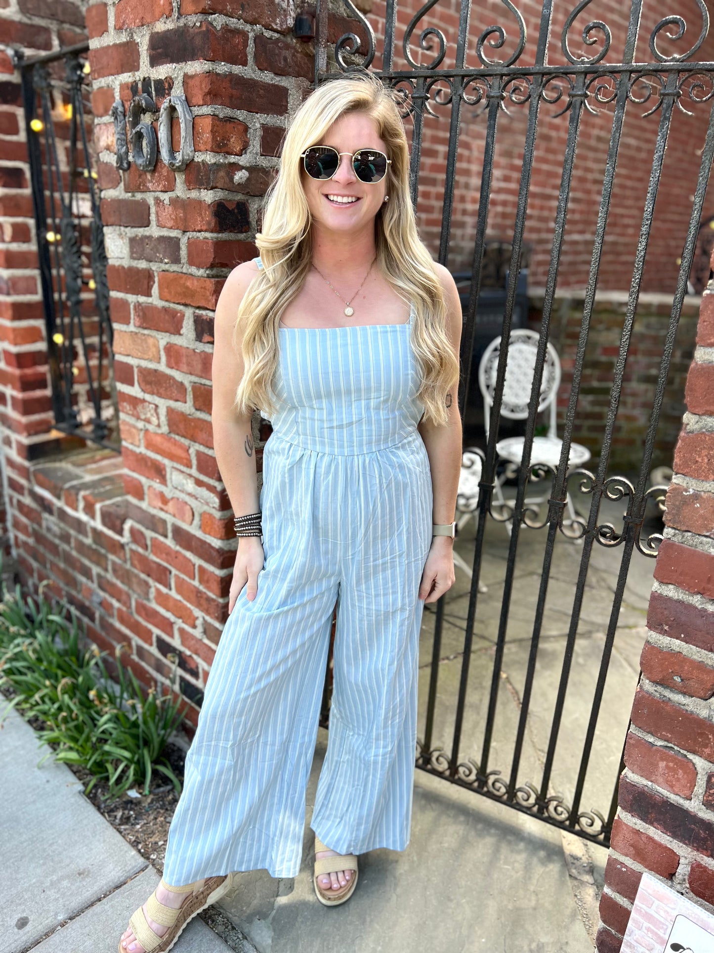 Sunday best blue and white jumpsuit