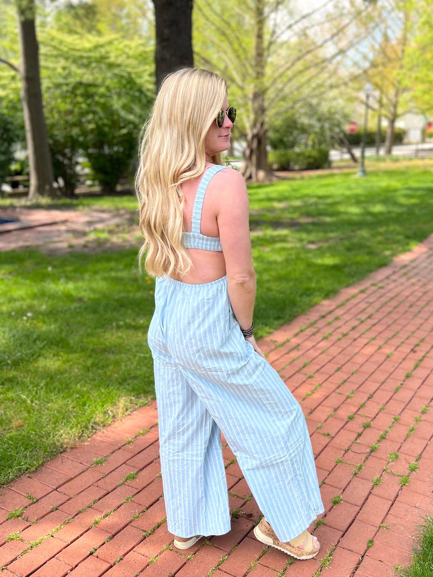 Sunday best blue and white jumpsuit
