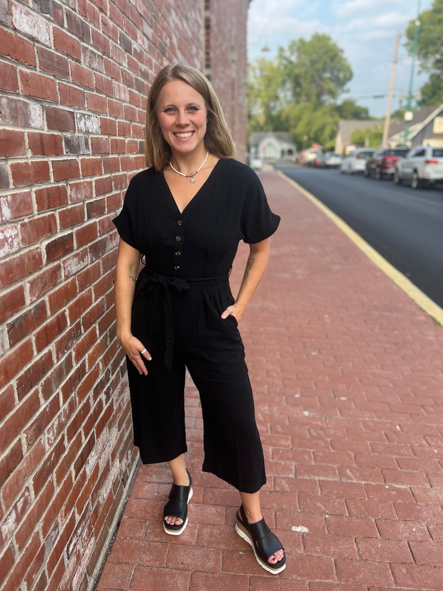 Back to the basics black v-neck jumpsuit