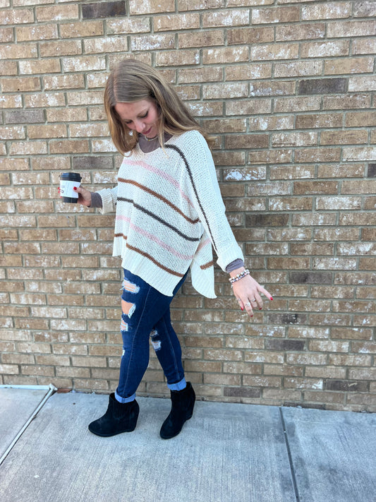 Eyes on you multi color stripe sweater