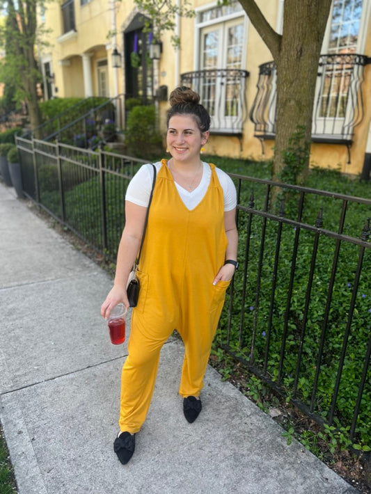 Teach all Day in Style Mustard Jumpsuit Onsie