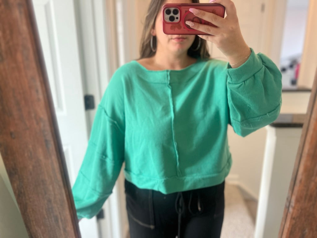 Edgy detailed green terry crop top