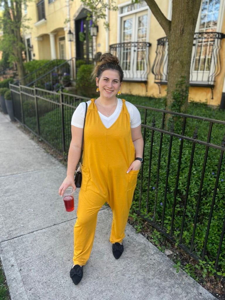 Teach all Day in Style Mustard Jumpsuit Onsie