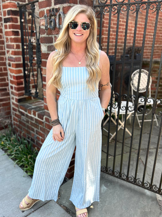 Sunday best blue and white jumpsuit