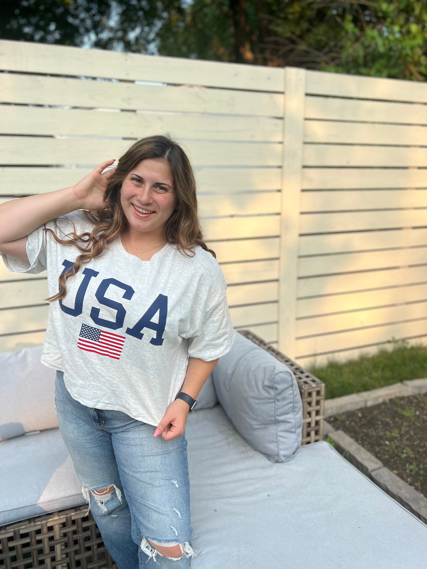 USA flag oversized cropped tshirt