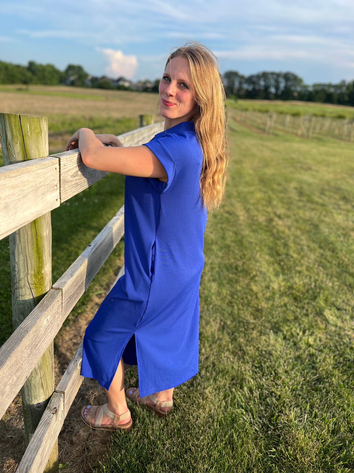 Royal Blue Draped Jersey Maxi Dress