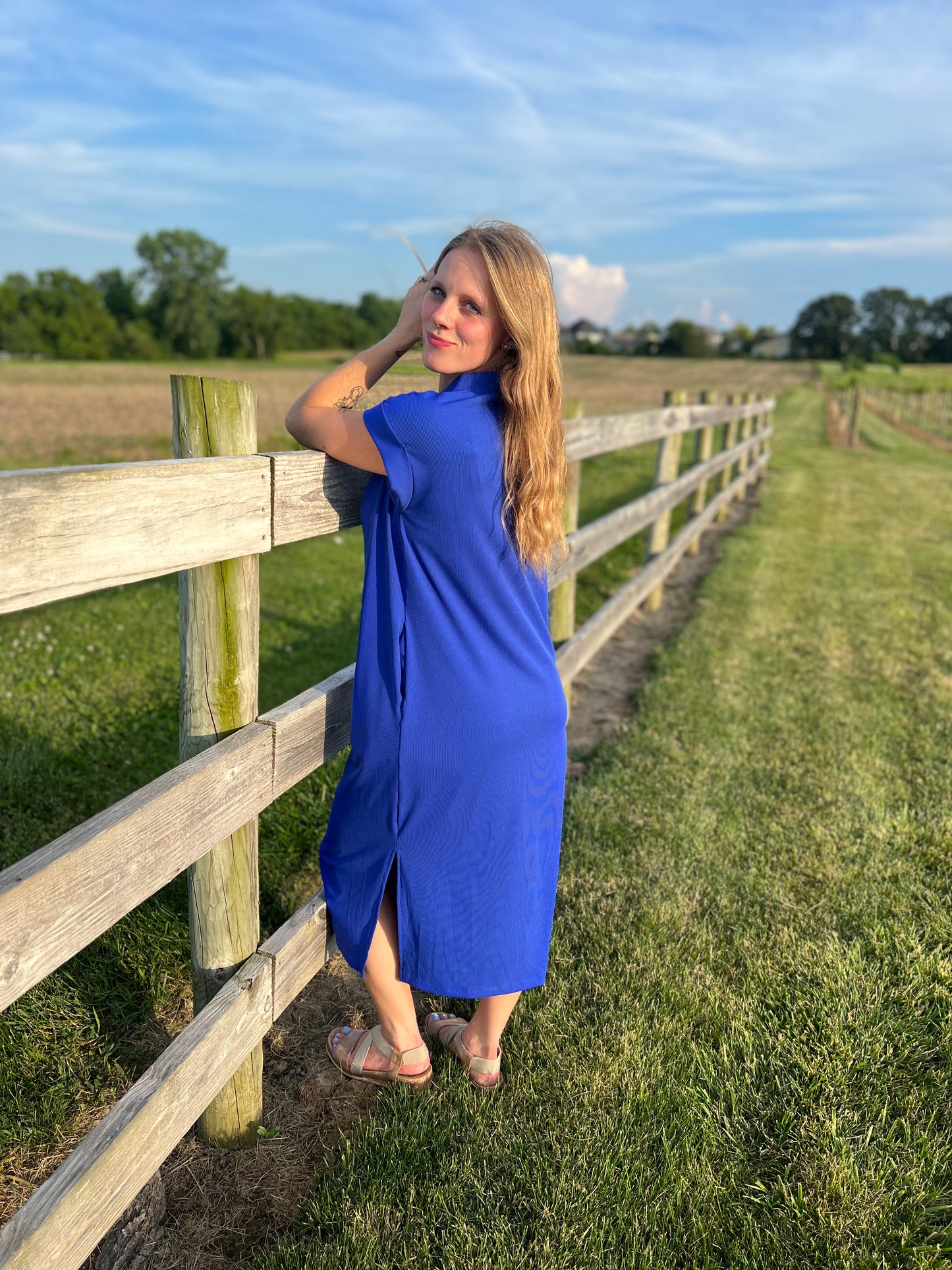 Royal Blue Draped Jersey Maxi Dress