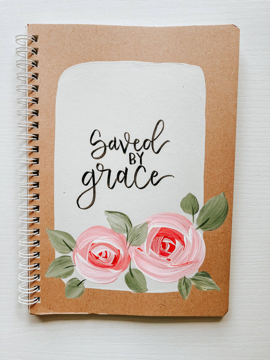 Saved by grace, Hand-Painted Spiral Bound Journal